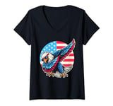 Womens Dabbing Bald Eagle 4th Of July Patriotic American Flag V-Neck T-Shirt
