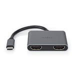 USB-C Adapter | USB 3.2 Gen 1 | USB-C Hane | 2x HDMI | 4K@30Hz | 0.10 m | Rund | Nickelplaterad | PVC | Svart | Låda