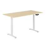 Höj & sänkbart skrivbord, vev, vitt stativ, skiva i björk, 140x70 cm