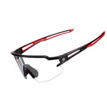 ROCKBROS Lunette Vélo VTT Homme, Cyclisme Lunette de Soleil Photochromique Homme Femme Anti-UV400 pour Sport VTT Baseball, Pêche, Ski, Course, Noir Rouge