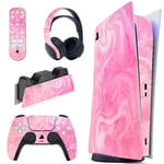 playvital Psychedelic Pink Full Set Skin Decal for ps5 Console Digital Edition,Sticker Vinyl Decal Cover for ps5 Controller & Charging Station & Headset & Media Remote