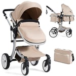 2 in 1 Baby Stroller Convertible Reversible Bassinet Pram with Rain Cover Foldable Aluminum Alloy Pushchair