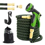 Expandable Garden Hose, Flexible Water Hose Pipe, Expanding Water Hose with 10 Patterns Spray Nozzle, Solid Brass Fittings, No-Kink, 100ft/30m