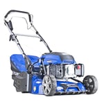 Hyundai 17"/43cm 139cc Electric-start Self-propelled Petrol Roller Lawnmower, 5 Adjustable Cutting Heights, 45l Grass Collector Bag, Foldable Handles, 3 Year Warranty