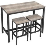 Vasagle - Lot Table et chaises de Bar, Table Haute avec 2 tabourets de Style Industriel, pour Cuisine, Salle à Manger, Salon, Grège