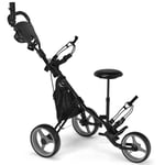 3 hjul golfvagn gjord av aluminium med paraplyhållare & säte fällbar golfvagn golfcaddie grå