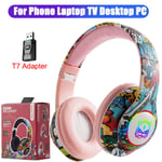Pink T7 Adapter Casque sans fil Bluetooth 5.1 DJ Gamer avec micro, lumière LED RVB, prise en charge de la carte TF, écouteurs pour enfants, TV, PC, PS4, PS5, casque de jeu ""Nipseyteko