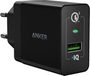 Anker PowerPort+1 w QC 3.0 18W USB-A lader (sort)