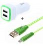 Pack Chargeur Voiture Pour Iphone Se 2020 Lightning (Cable Smiley + Double Adaptateur Led Allume Cigare) Apple - Vert