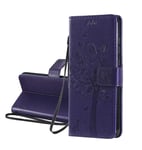 HAOYE Case for Sony Xperia 10 II, Pretty Retro Embossed Leaves Pattern Design Leather Wallet Flip Cover, Sony Xperia 10 II Case [Card Slots] [Magnetic Closure] [Kickstand], Purple