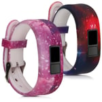 kwmobile 2x Silicone Straps Compatible with Garmin Vivofit jr. / jr. 2 - Set of 2 Fitness Tracker Replacement Watch Band Strap - Outer Space Multicolor/Dark Pink/Black