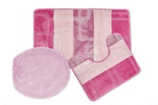 Emma Barclay Cube - Tonal Stripe Jacquard 3pc Bath set in Pink - Seat Cover/Mat 50x80cm / Pedestal 50x40cm