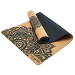 YOGA DESIGN LAB | The Cork Yoga Mat | Eco Luxury | Ideal for Hot Yoga, Power, Bikram, Ashtanga, Sweaty Workouts | Studio Quality | Includes Carrying Strap! (Mandala Black, 1.5mm)