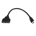 Portable Cable HDMI Splitter Cable Male To Dual HDMI 2 Female Y Splitter Adapter in HDMI HD LED LCD TV 30cm -Black
