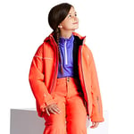 Dare2B Kid's Entail Waterproof and Breathable High Loft Insulated Foldaway Hooded Ski and Snowboard Jacket with Snowskirt and Reflective Detail Fiery Coral, 15-16