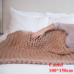 Arm Knitted Blanket Merino Wool Throw Iceland Thick Yarn Camel 100x150cm