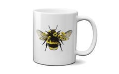 Vintage Bee Print Mug - Artistic Bumble Bee Design Cup Presents Gifts Ideas Tea Coffee Novelty Heavy Duty Handle Dino Coated Dishwasher/Microwave Safe Sublimation Ceramic (White Prime)