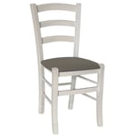 Chaise En Bois Venezia Blanche Avec Assise En Similicuir Gris Taupe