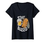 Womens Stay Buzzed Funny Cicada Beer Brood X Insect Magicicada V-Neck T-Shirt