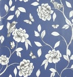 Arthouse Rose Garden Navy Floral Wallpaper - Birds Butterflies - Navy Backgroun
