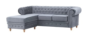 Windsor Chesterfield style Grey French Velvet fabric Corner Sofa Armchair (Left hand Corner)