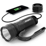 Energizer Rechargeable LED Tactical Torch, Bright Spotlight, Shatterproof and Water Resistant, Can Charge Other Devices, USB Charging Cable Included,