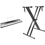 RockJam 88 Key Digital Piano with Full Size Semi-Weighted Keys, Power Supply, Sheet Music Stand & Simply Piano Lessons & RJX29 Double Braced Adjustable Keyboard Stand with Locking Straps, Black