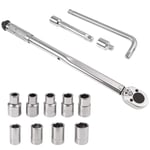 Justech 1/2" Drive Click Torque Wrench Set with 3/8" Adapter + 10PCs 1/2 Sleeve Set + 5" Extension Bar + Reversible Ratchet and Storage Case