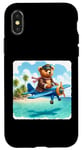iPhone X/XS Bear Flies Plane Over Island. Pilot Jacket Aerial Journey Case
