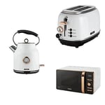 Tower Bottega Traditional Kettle, 2 Slice Toaster and Digital Microwave Set, White