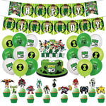 Ben 10 Tema Barn Happy Birthday Party Tillbehör Banner Ballonger Kit Tårta Cupcake Toppers Dekor Set