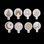 8pcs/set Mosque Eid Mubarak Ramadan Design Coffee Stencils Cake One Size