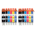 12 Ink Cartridges (6 Set) for Canon PIXMA TS6351, TS8151, TS8250, TS8300, TS9100