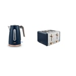 Tower Cavaletto Blue & Rose Gold 1.7L JUG Kettle and 4 Slice Toaster Set