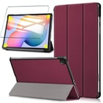 HYMY Tablet Case + 1PCs Tempered Film for Lenovo Tab M10 FHD Plus TB-X606F - Flip Case Cover Premium Leather Folio Cover for Lenovo Tab M10 FHD Plus TB-X606F Released,Color-Wine