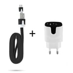 Pack Chargeur pour Manette Playstation 4 PS4 Smartphone Micro USB (Cable Noodle 1m Chargeur + Double Prise Secteur Couleur USB) (NOIR) - Neuf
