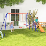4 in 1 Garden Swing Set with Double Swings, Glider, Slide, Ladder for Outdoors