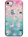 Under The Sea Mermaids (Clear) Pink Impact Phone Case for iPhone 7, for iPhone 8 | Protective Dual Layer Bumper TPU Silikon Cover Pattern Printed | Cute Adorable Drawing Cartoon Illustration