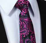 Mens Tie Black Fuschia Pink Floral Grey Paisley Silk FREE Hanky VALENTINE gift