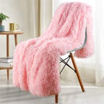 LRuilo Faux Fur Reversible Warm Throw Blanket, Ultra Soft Large Wrinkle Resistant Blankets, Hypoallergenic Washable Couch Bed Fluffy Furry Throws Photo Props (80x120cm,Pink)