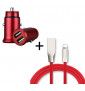 Pack Chargeur Lightning pour IPHONE SE 2020 (Cable Fast Charge + Mini Double Prise Allume Cigare USB) - ROUGE