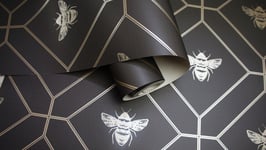 HONEYCOMB BEE CHARCOAL GOLD HOLDEN WALLPAPER 13081