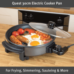 Quest 30cm Multi-Function Aluminium Electric Cooker Pan with Clear Lid, 1500W
