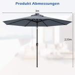 LED-belysning Cantilever Paraply Runt Parasoll Solar Powered Garden Paraply Vev Grå