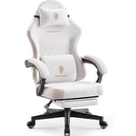 Dowinx Chaise de Gaming en Tissu avec Coussin de Printemps, Soutien Lombaire et Repose-Pieds pour Adultes, Fauteuil de Jeu Ergonomique, Grand et Haut, pour Jeux de Bureau, 135 kg, Beige