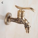 Faucet Carved Wall Mount Zinc Alloy Antique Bronze Bibcock Decorative Outdoor Garden Faucet Washing Machine Faucet Small Tap-Red