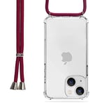 Trop Saint® Coque avec Cordon pour iPhone 13 en Silicone Transparente Crossbody étui Collier Bandoulière - Bordeaux