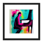 Abstract Watercolour Jazz Piano Bar Pianist Pink And Blue Modern Illustration Square Wooden Framed Wall Art Print Picture 8X8 Inch