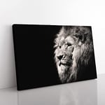 Big Box Art Portrait of a Proud Lion Painting Canvas Wall Art Print Ready to Hang Picture, 76 x 50 cm (30 x 20 Inch), Black, Grey, Brown, Olive, Green, Black