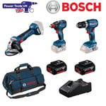 Bosch 3pc Brushless Kit, Combi Drill, Impact Driver/Wrench & Grinder 2 x 18v 5ah